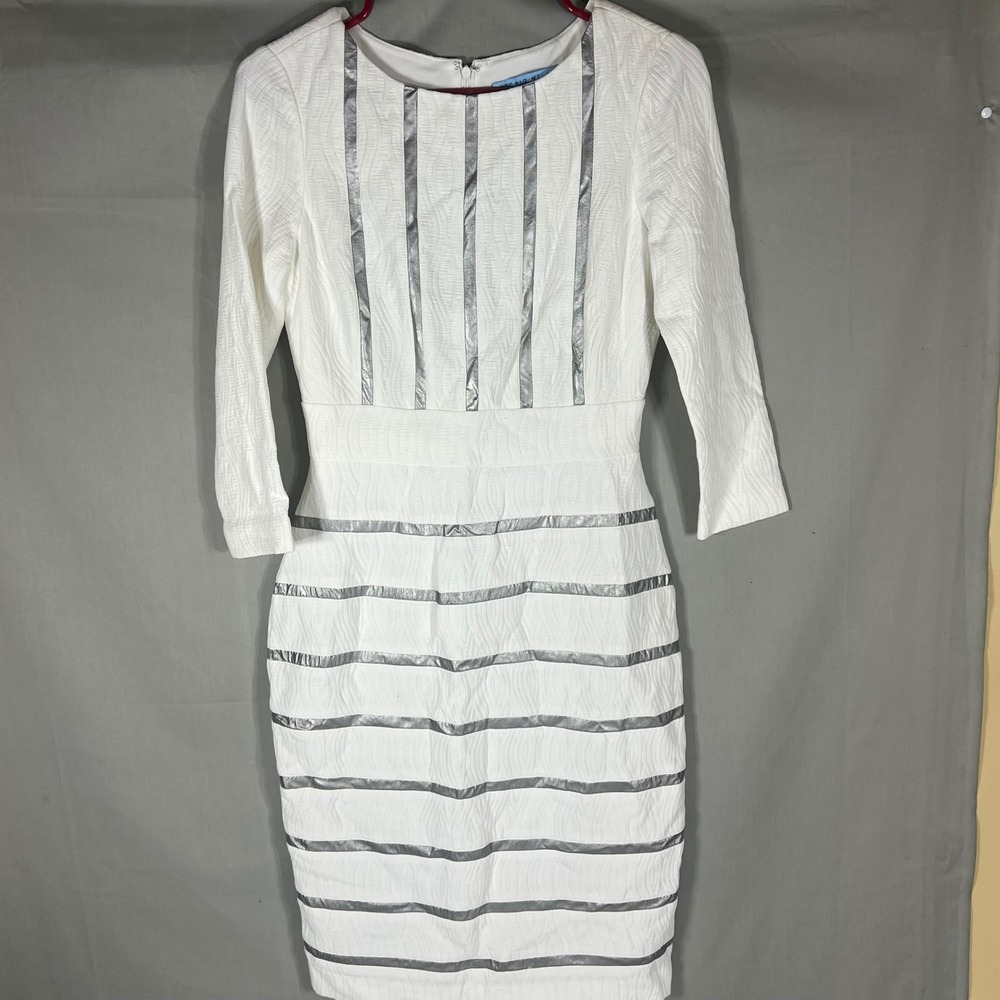 Antonio Melani Sheath Dress Textured Metallic White Womens 2